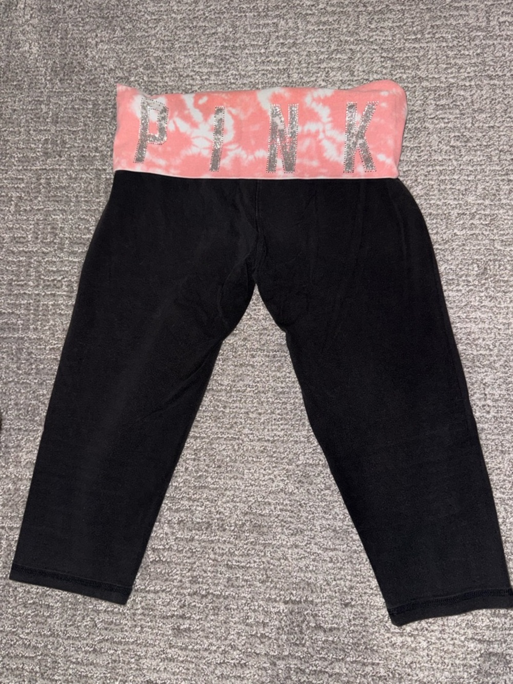 PINK Victoria's Secret Black Leggings with Pink Tie-Dye Waistband